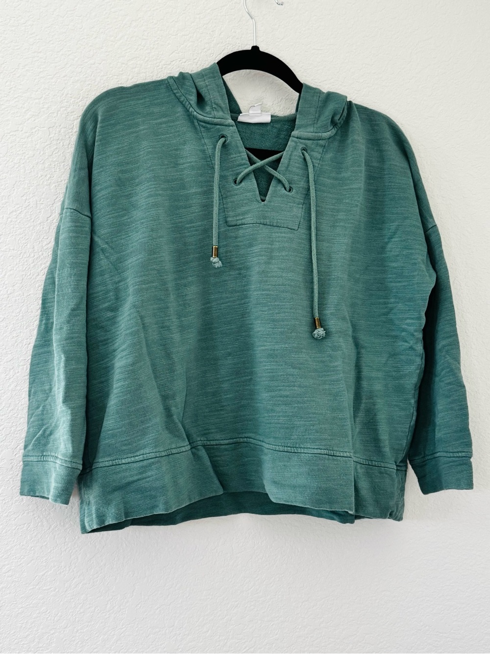 J.Jill Teal Green Lace Up Pullover Hoodie